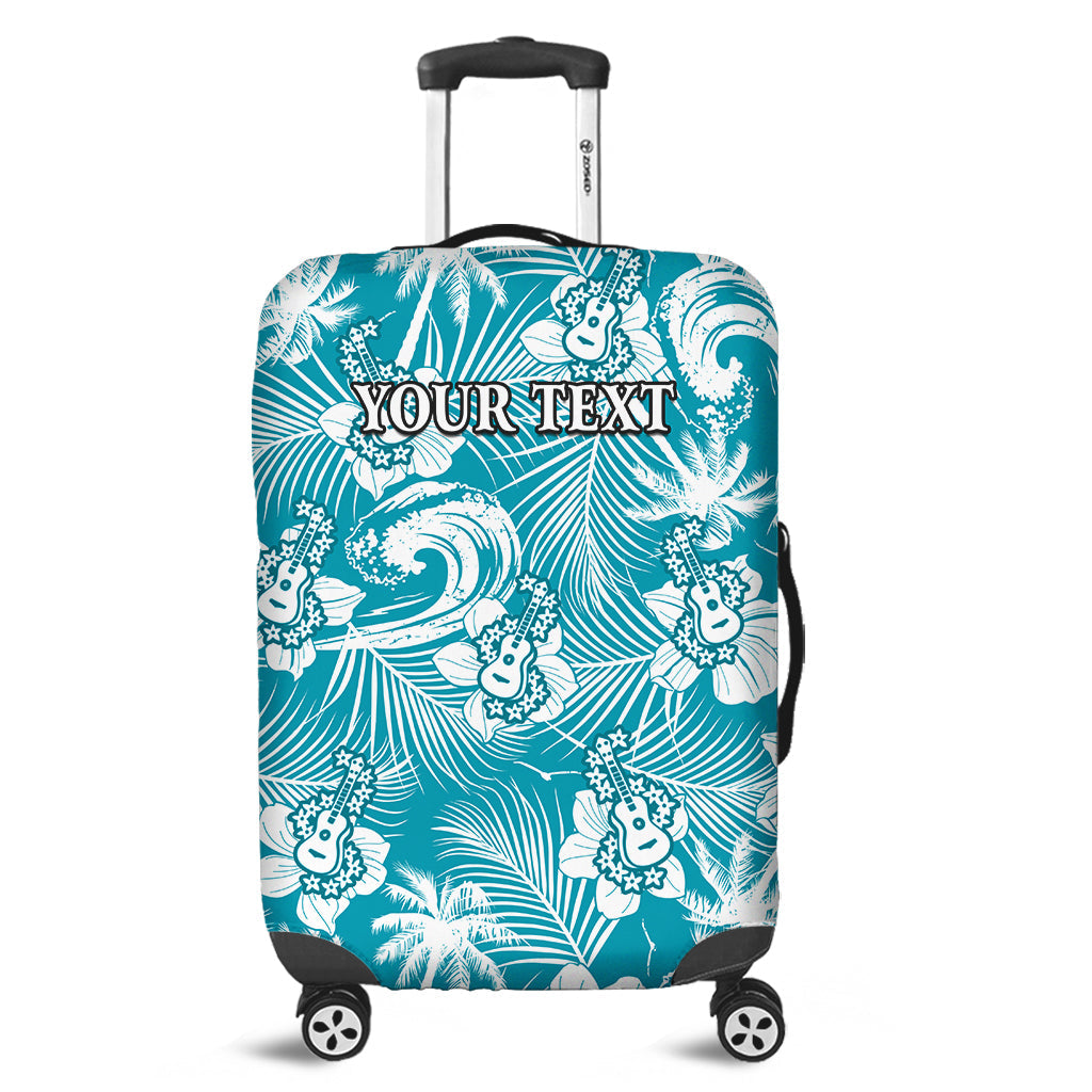 (Custom Personalised) Hawaii Luggage Cover Ukulele Tropical Beach Palm Trees And Hibiscus Ver.01 LT14 Turquoise - Polynesian Pride