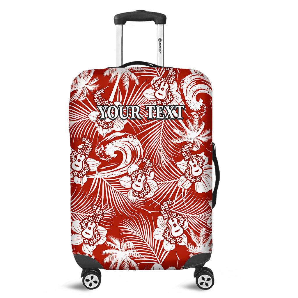 (Custom Personalised) Hawaii Luggage Cover Ukulele Tropical Beach Palm Trees And Hibiscus Ver.04 LT14 Red - Polynesian Pride