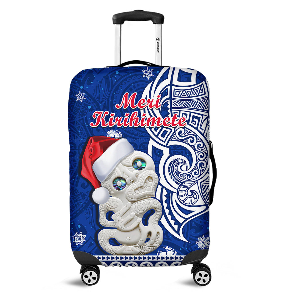 New Zealand Christmas Luggage Cover Hei Tiki Blue Pohutukawa Meri Kirihimete LT14 Blue - Polynesian Pride