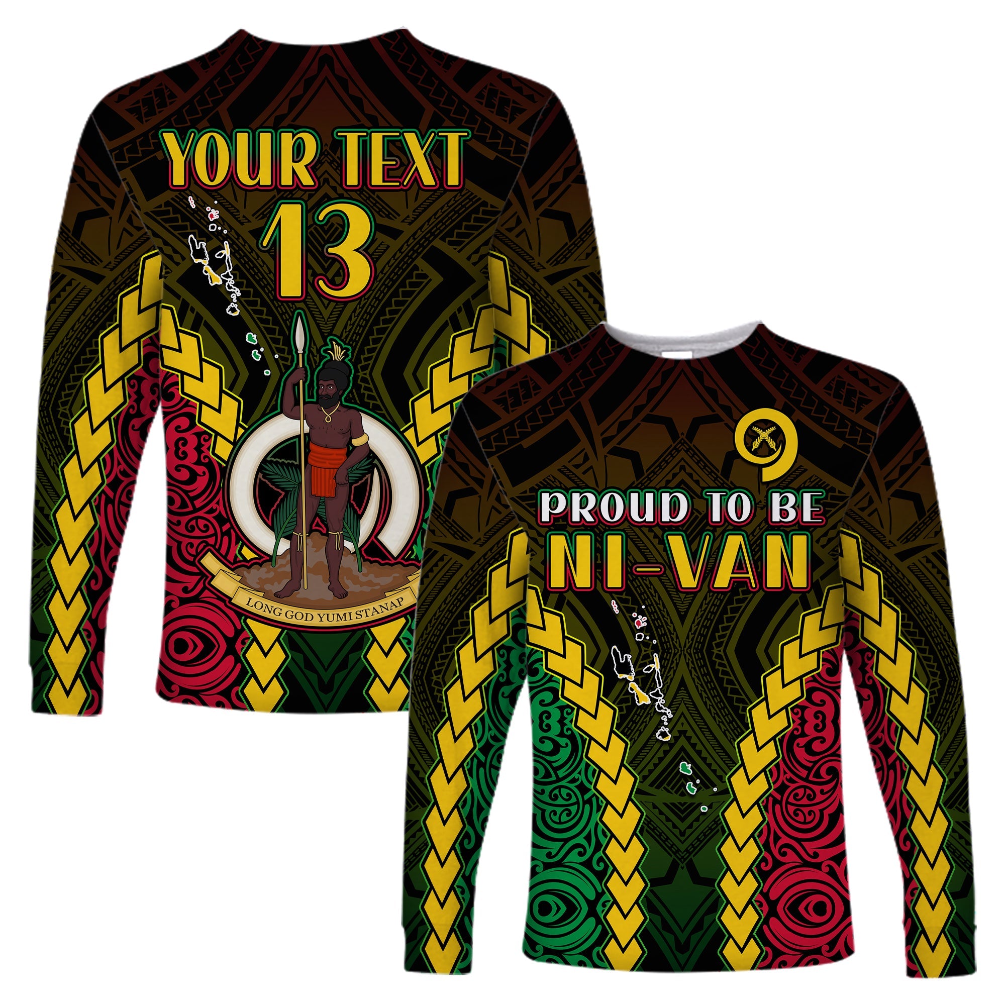 (Custom Text and Number) Vanuatu Indigenous Long Sleeve Shirt Proud To Be Ni - Vanuatu Polynesian Pattern LT13 Unisex Black - Polynesian Pride