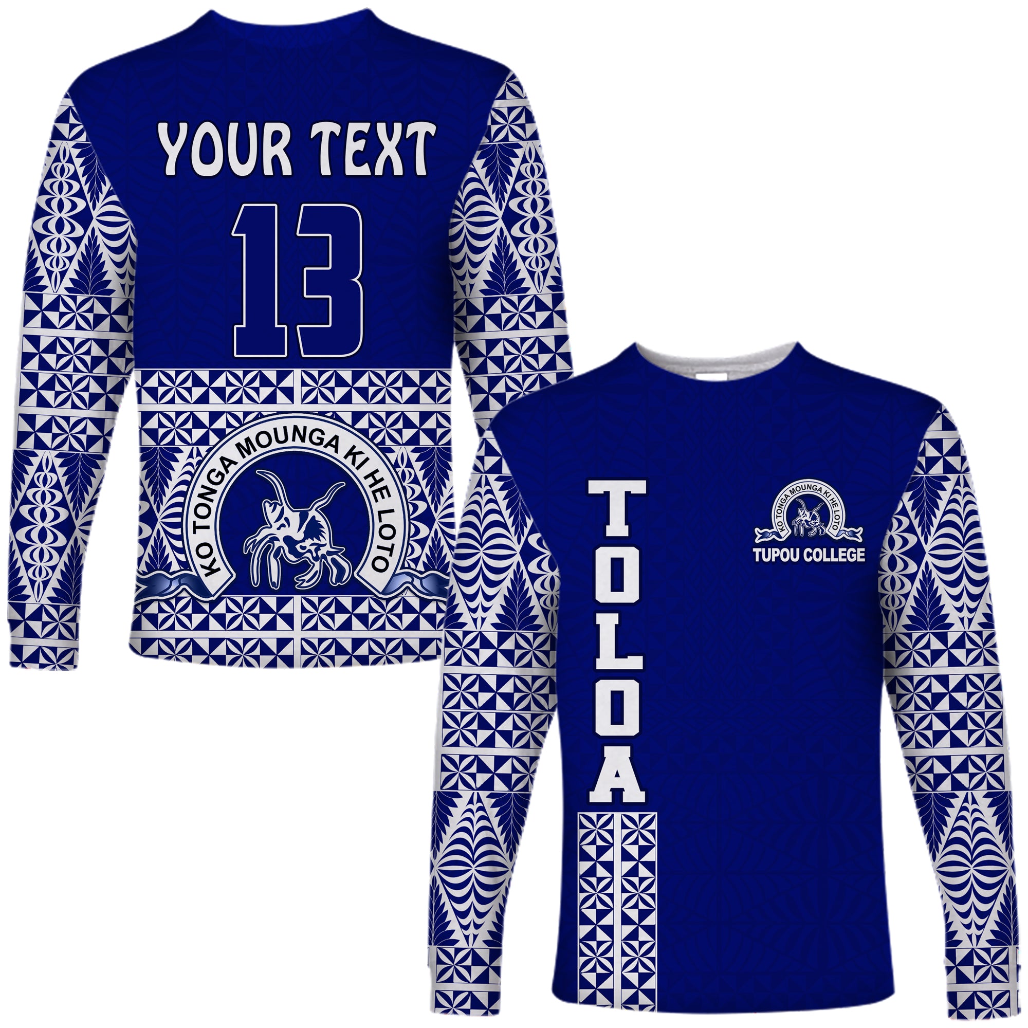 (Custom Personalised) TOLOA Long Sleeve Shirt Tupou College Tonga Pattern LT13 Unisex Blue - Polynesian Pride