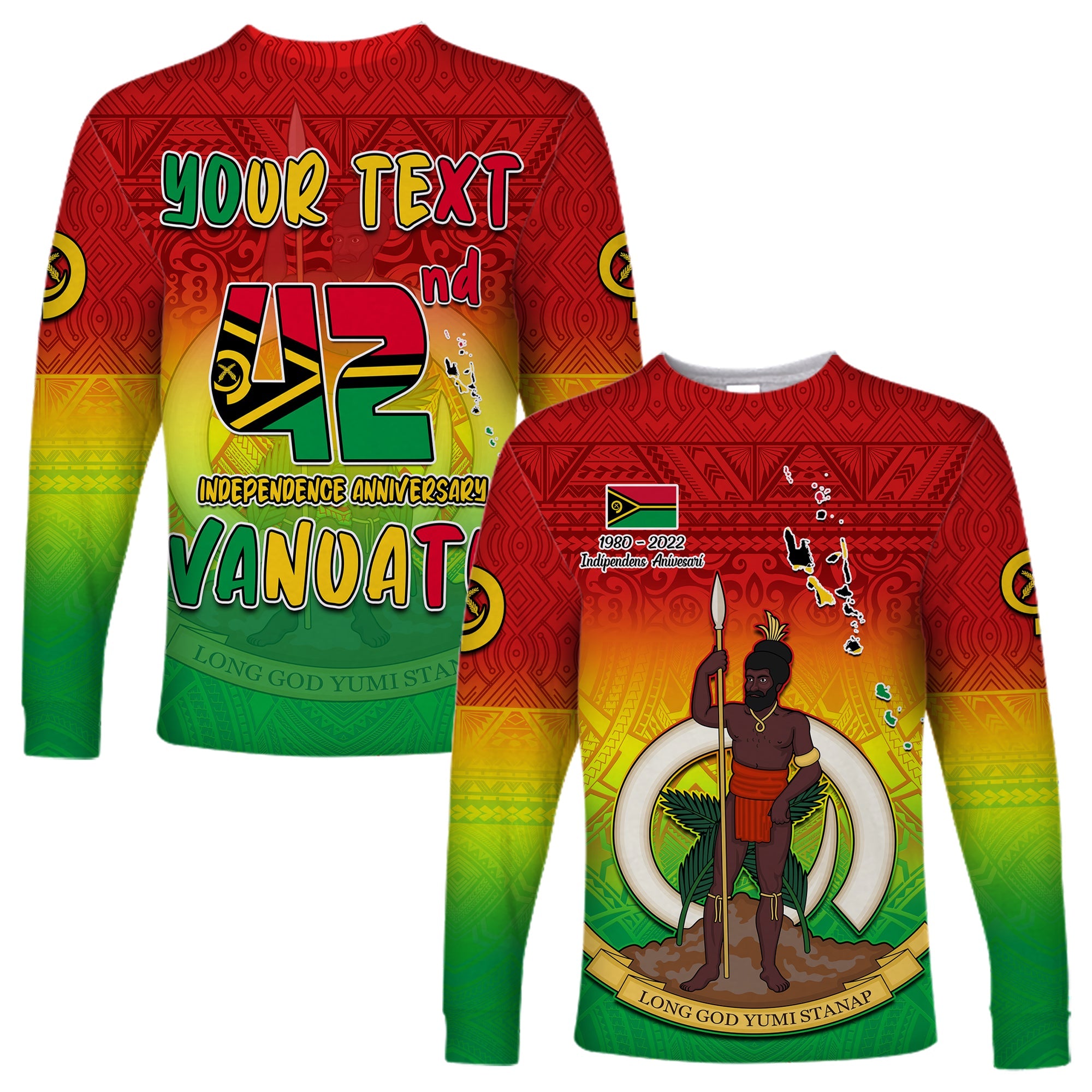 (Custom Personalised) Vanuatu Independence Day Long Sleeve Shirt 42nd Anniversary Yumi Yumi Yumi LT13 Unisex Red - Polynesian Pride