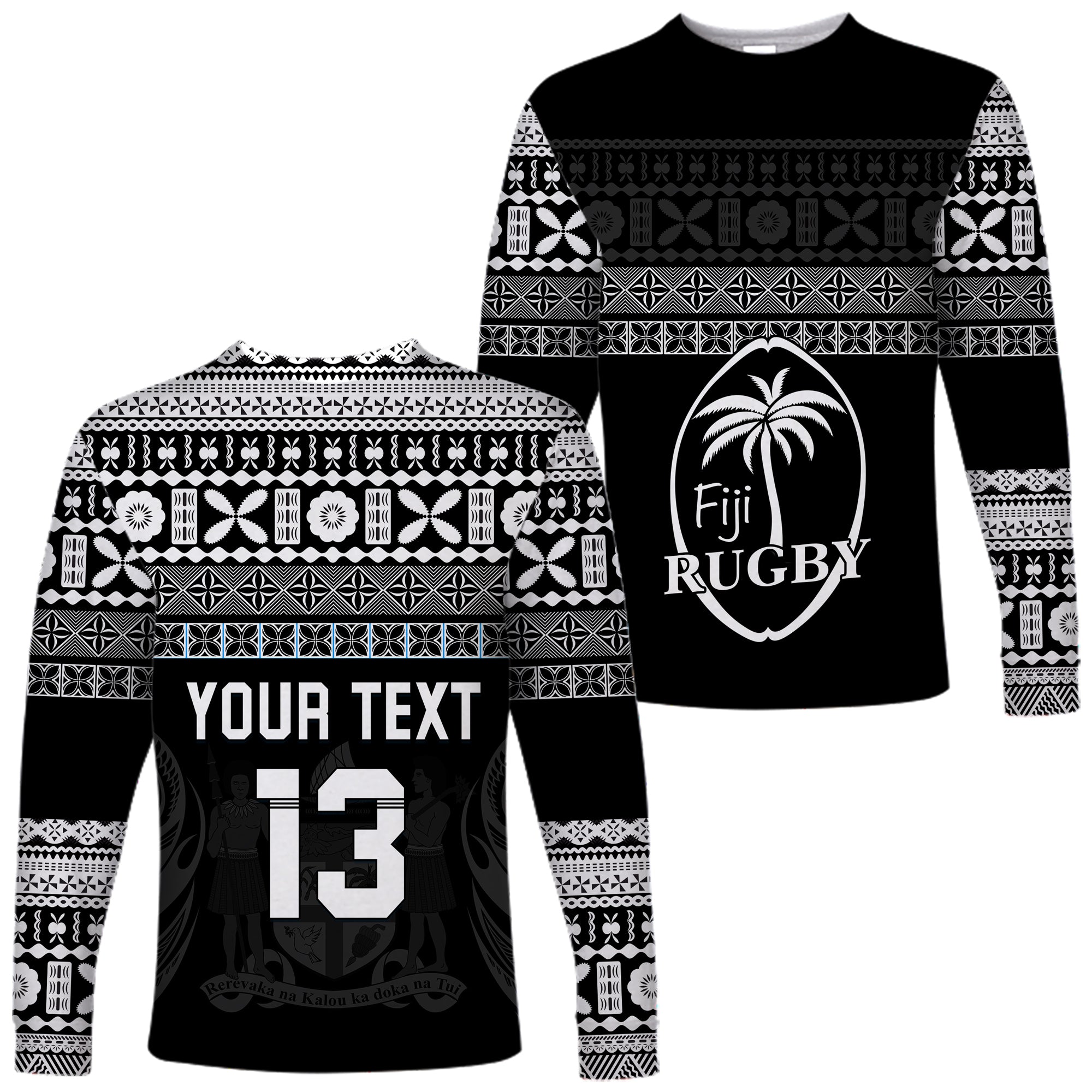 (Custom Text and Number) Fiji Rugby Long Sleeve Shirt Lifestyle 2022 Flying Fijians LT13 Unisex Black - Polynesian Pride