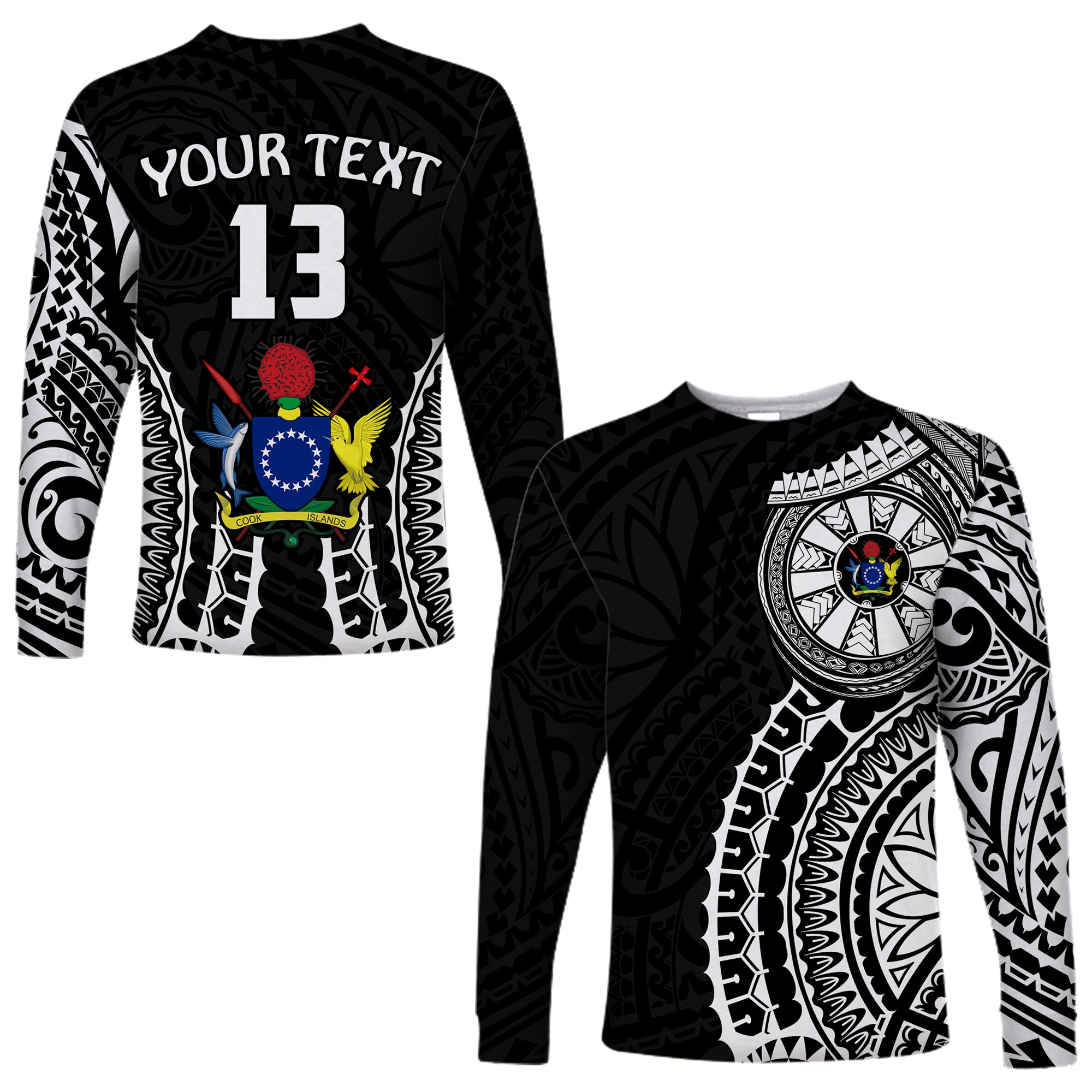 (Custom Text and Number) Cook Islands Long Sleeve Shirt Polynesian Cultural The Best For You LT13 Unisex Black - Polynesian Pride