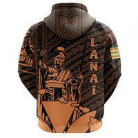 Hawaiian King Kanaka Map Polynesian Lanai Hoodie Zip Orange Hala Style - Polynesian Pride