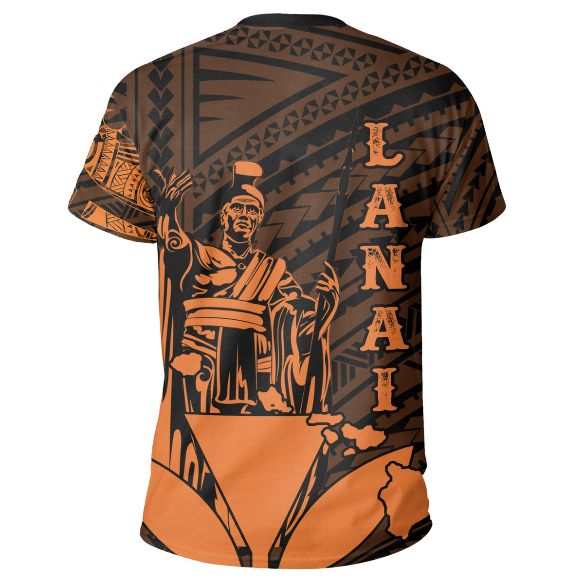Hawaiian King Kanaka Map Polynesian Lanai T Shirt Orange Hala Style - Polynesian Pride