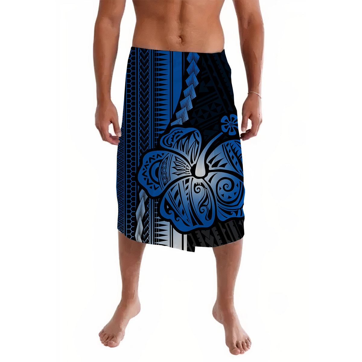 Polynesian Hibiscus Lavalava Style No.4 LT6 Lavalava Blue - Polynesian Pride