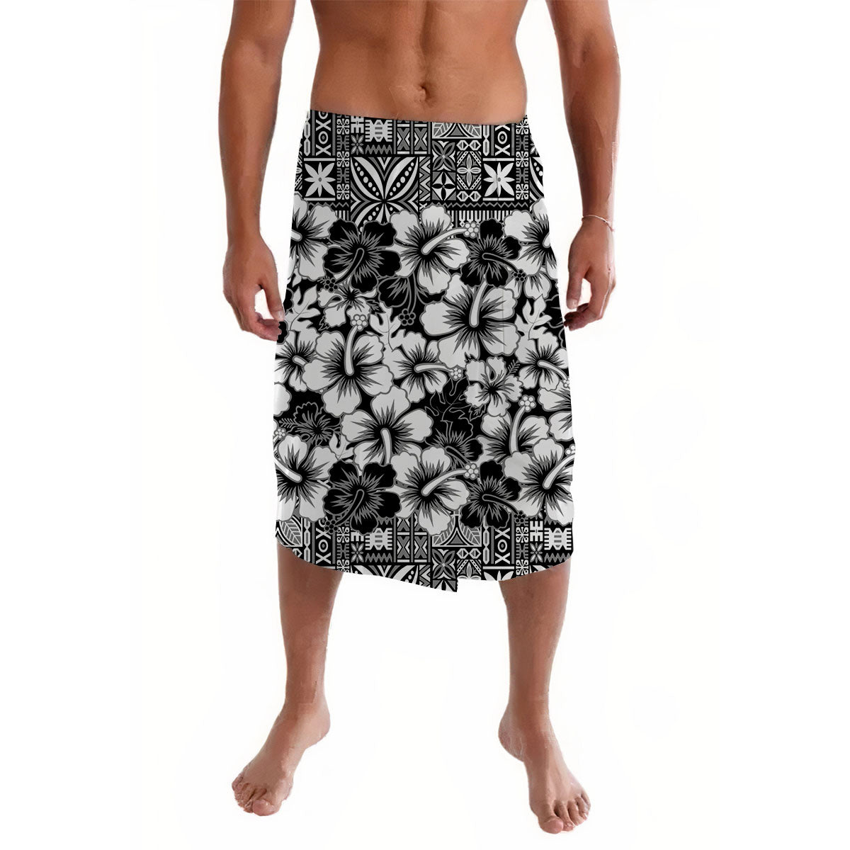 Festival in Fiji Hibiscus Lavalava with Hibiscus Black LT6 Black - Polynesian Pride