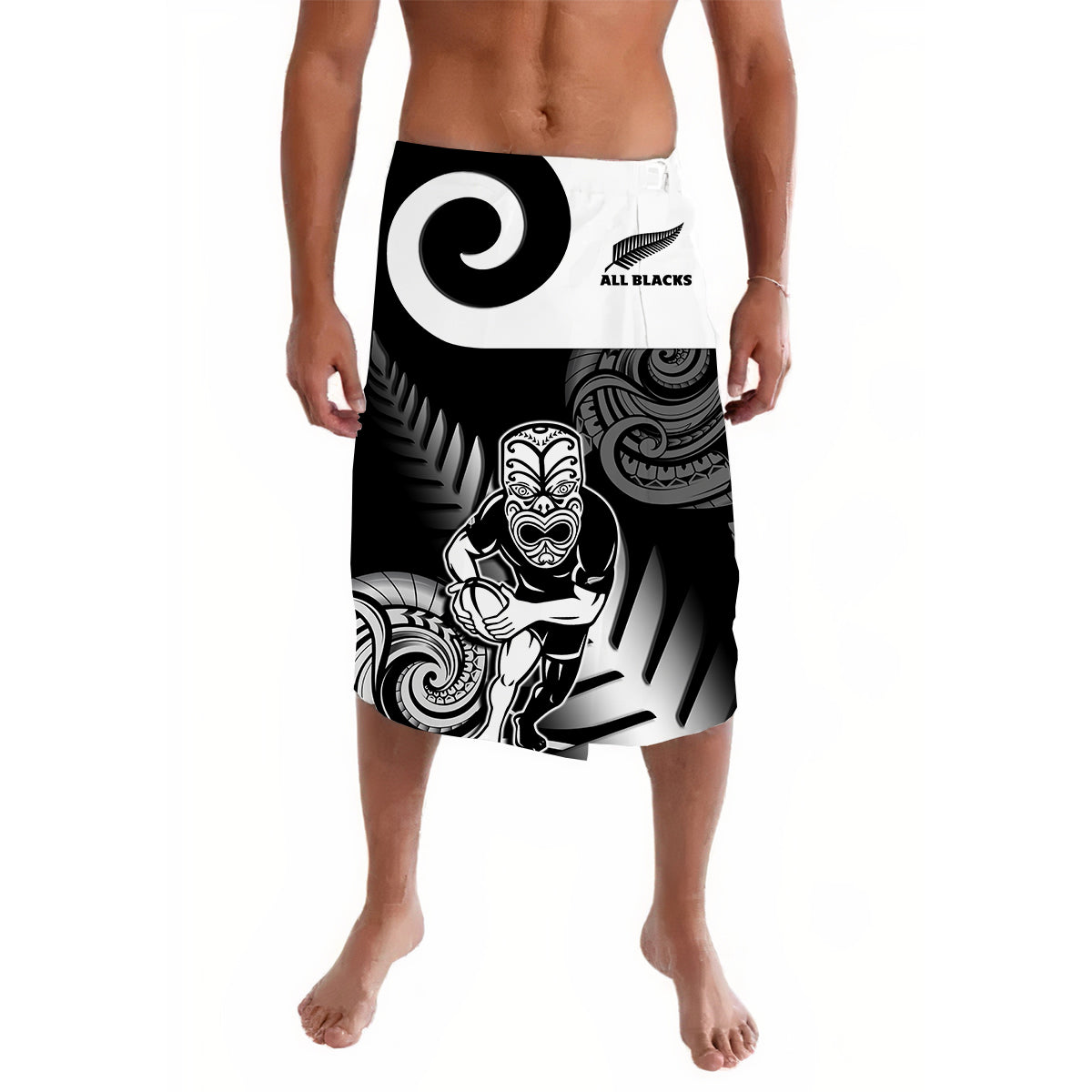 New Zealand Rugby Lavalava Silver Fern All Black Maori Koru LT14 Black - Polynesian Pride