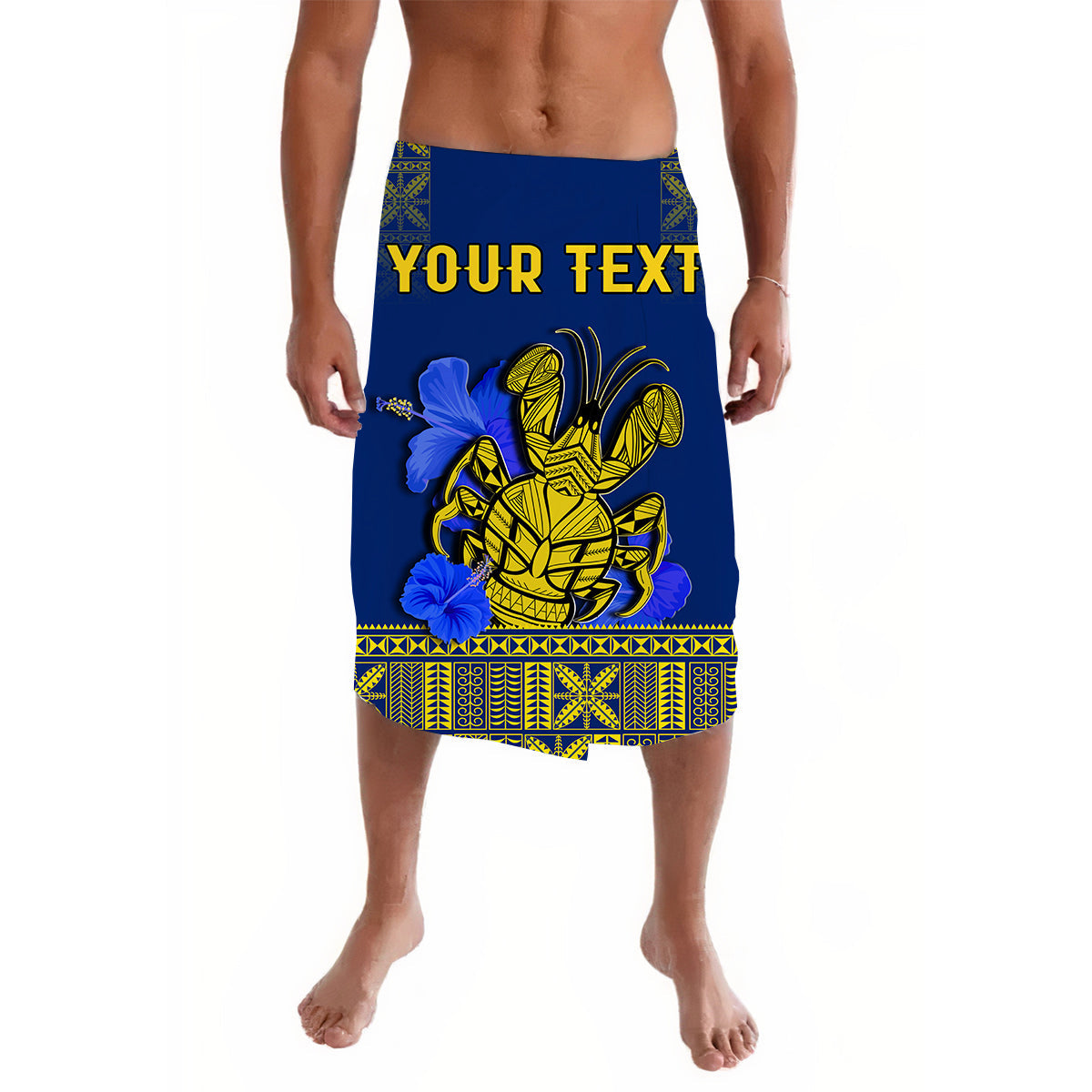 Custom Niue Lavalava Happy Constitution Day Niuean Hiapo Crab With Map LT14 Blue - Polynesian Pride