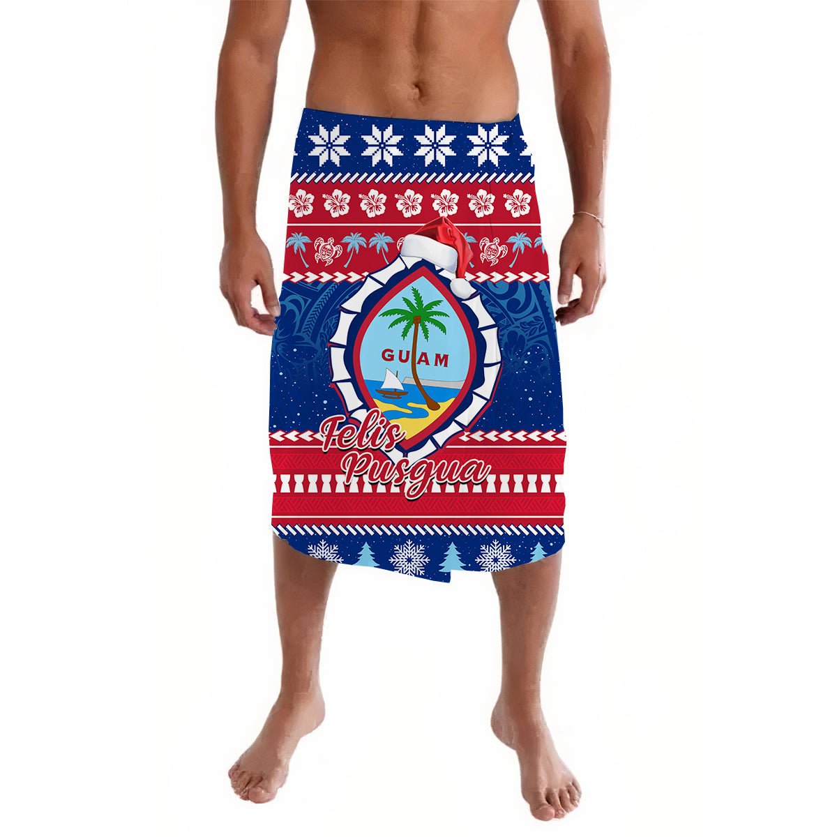 Custom Guam Christmas Lavalava Guaman Seal Polynesian Felis Pusgua LT14 Blue - Polynesian Pride