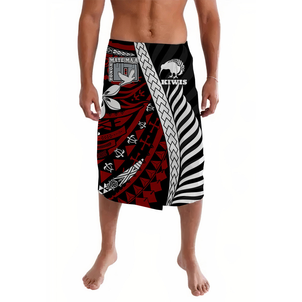 Mate Maa Tonga Mixed Aotearoa Kiwis Rugby Lavalava Silver Fern Mixed Polynesian Style LT9 Lavalava Black - Polynesian Pride