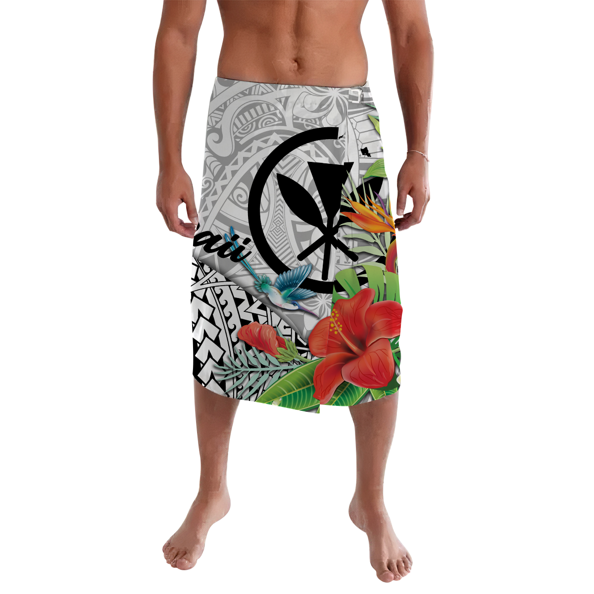 Hawaii Hibiscus Kanaka Polynesia Lavalava LT2 Lavalava WHITE - Polynesian Pride LLC