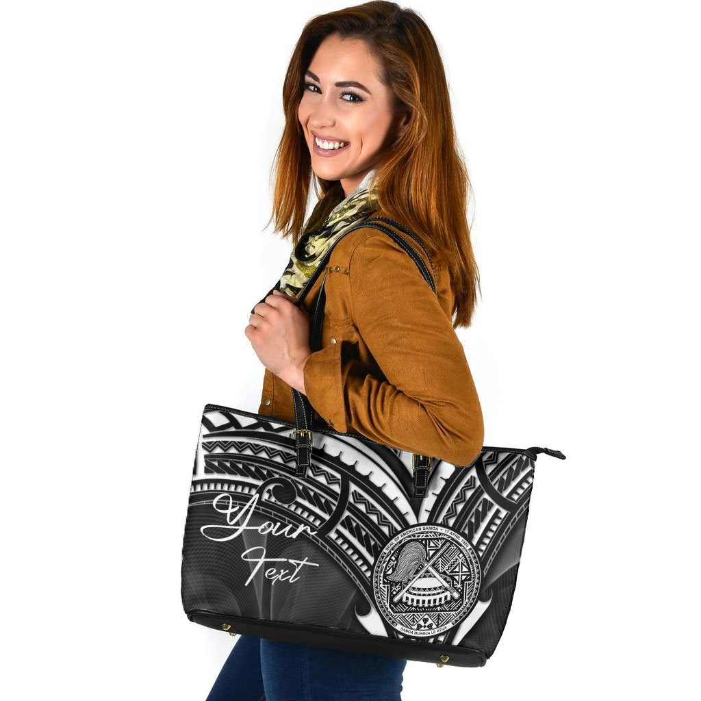 American Samoa Custom Personalised Leather Tote - Cross Style Black - Polynesian Pride