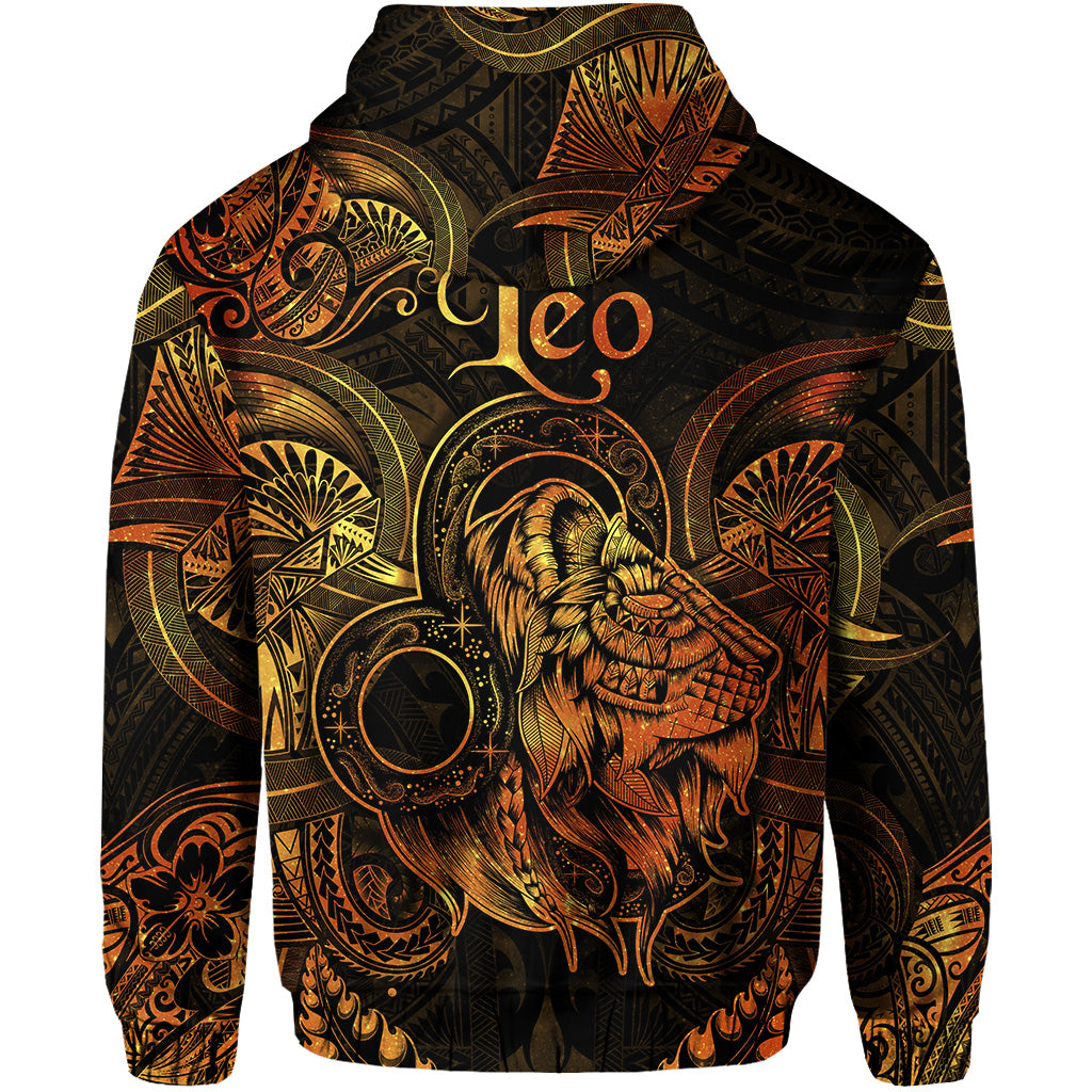 Leo Zodiac Polynesian Zip Hoodie Unique Style Gold LT8 - Polynesian Pride