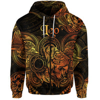 Leo Zodiac Polynesian Zip Hoodie Unique Style Gold LT8 - Polynesian Pride