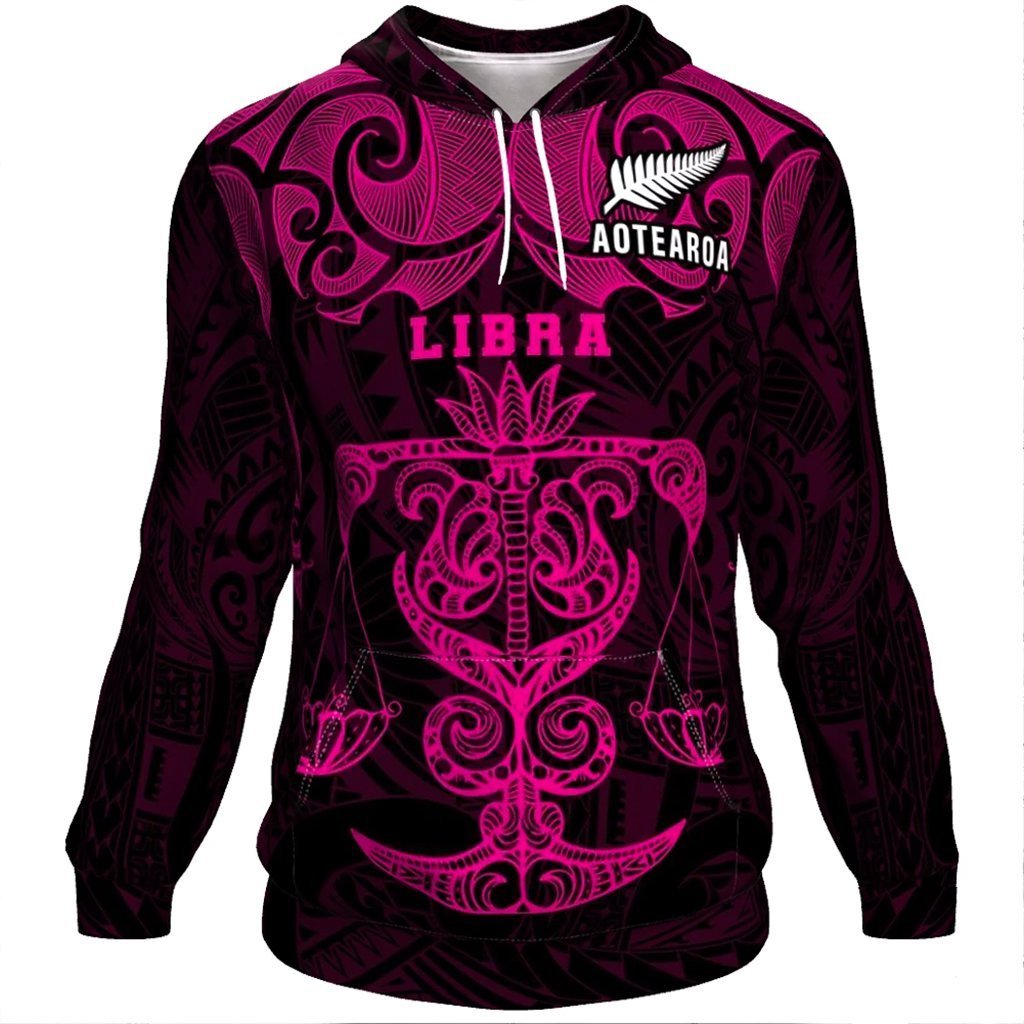 Libra Zodiac Hoodie Maori Tattoo Unisex Pink - Polynesian Pride