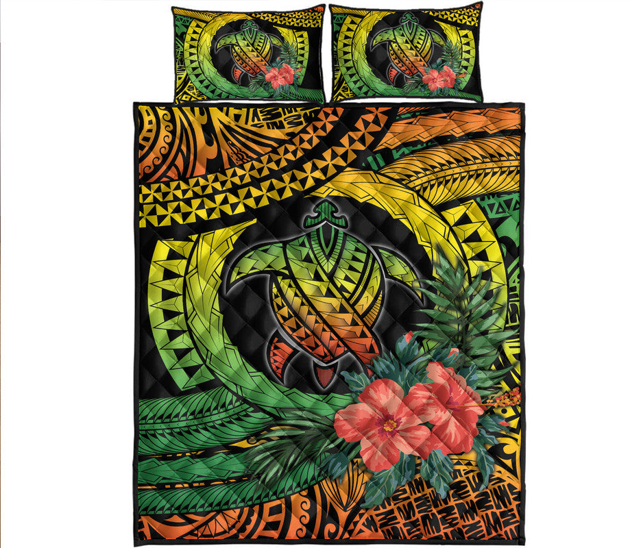 Polynesian Turtle Quilt Bed Set Circle Turtle Hibiscus Reggae LT9 Reggae - Polynesian Pride