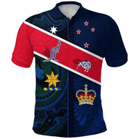 Aotearoa Mix Australia Polo Shirt Maori Mix Aboriginal Line Arty Style LT9 Adult Blue - Polynesian Pride