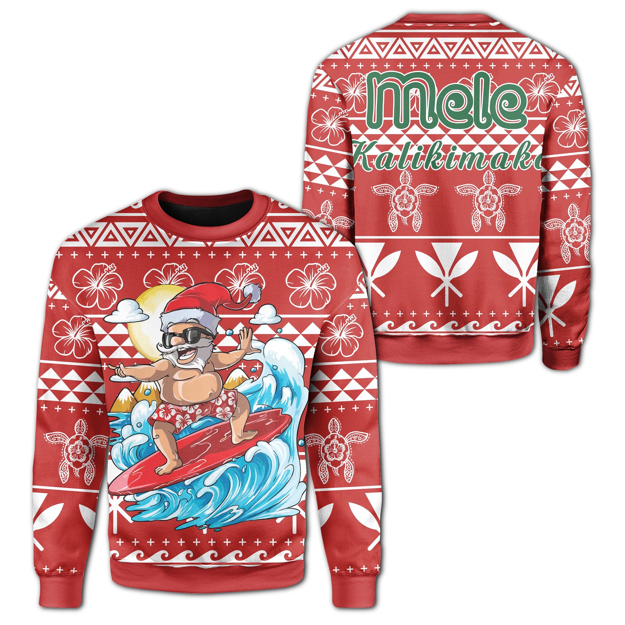 Hawaii Christmas Santa Surf Polynesian Red Sweatshirt Unisex Red - Polynesian Pride