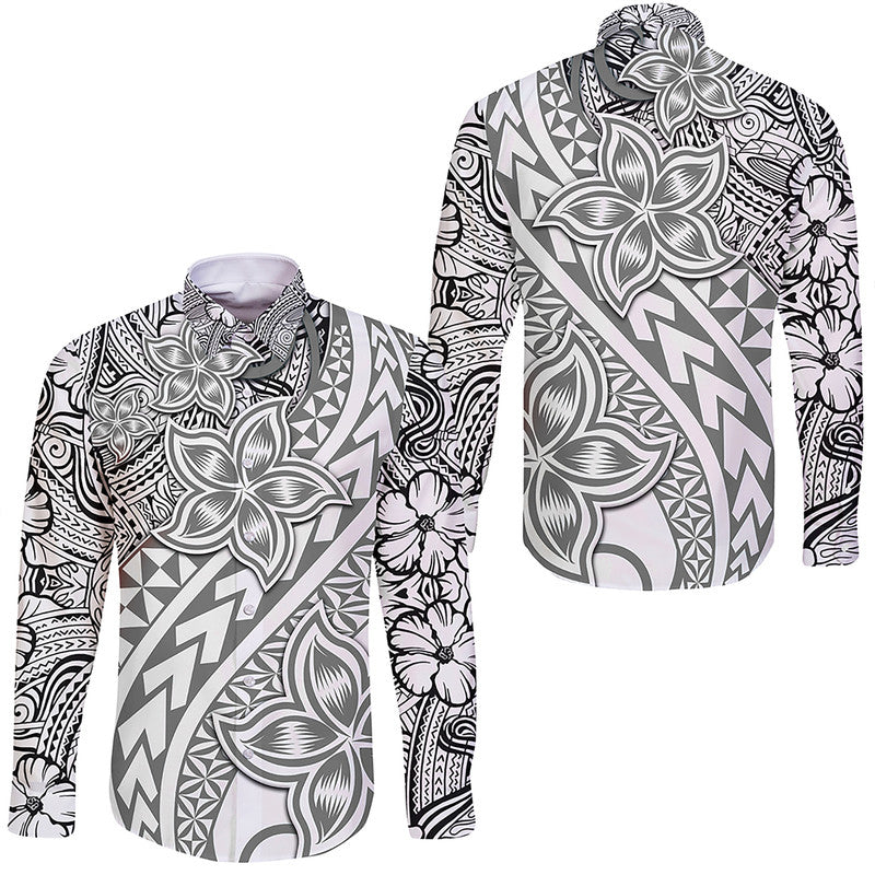 Traditional Polynesian Tribal Tattoo Retro Hawaii Long Sleeve Button Shirt Grey LT9 Unisex Grey - Polynesian Pride