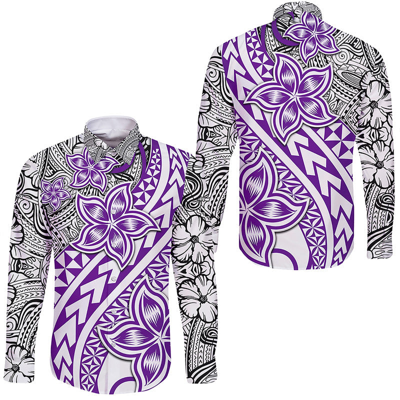 Traditional Polynesian Tribal Tattoo Retro Hawaii Long Sleeve Button Shirt Purple LT9 Unisex Purple - Polynesian Pride