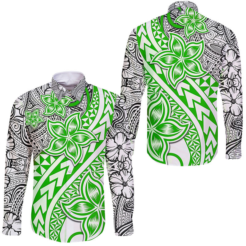 Traditional Polynesian Tribal Tattoo Retro Hawaii Long Sleeve Button Shirt Green LT9 Unisex Green - Polynesian Pride