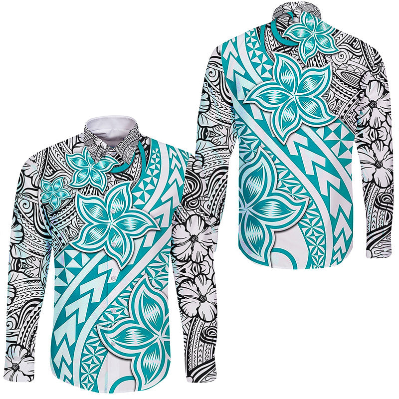 Traditional Polynesian Tribal Tattoo Retro Hawaii Long Sleeve Button Shirt Turquoise LT9 Unisex Turquoise - Polynesian Pride