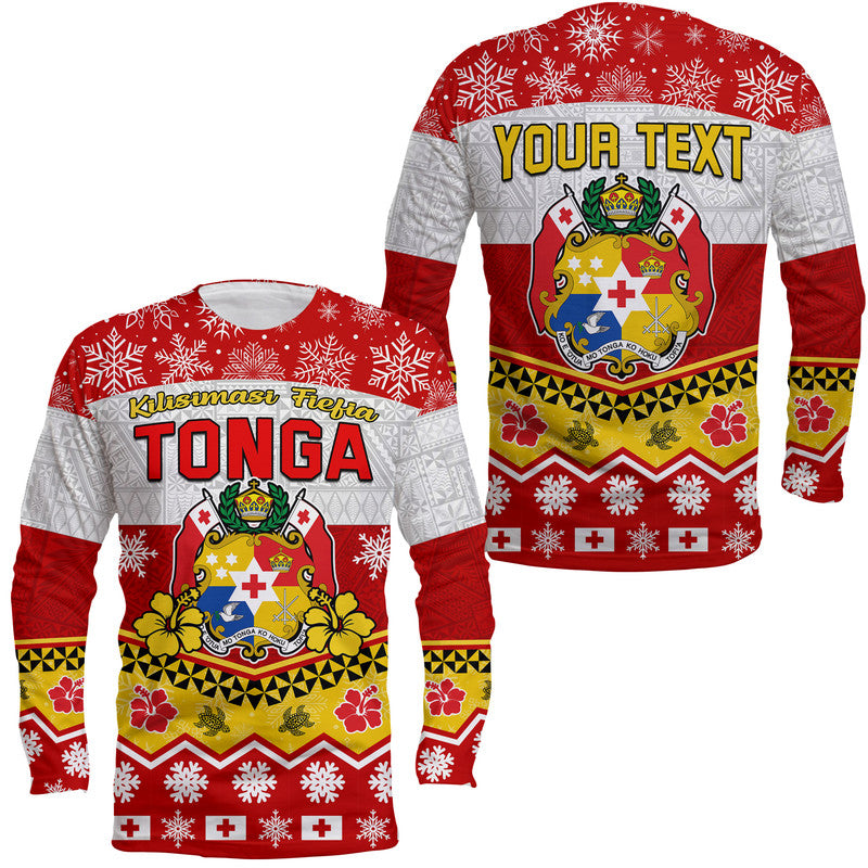 (Custom Personalised) Tonga Christmas Kilisimasi Fiefia Coat Of Arms Long Sleeve Shirt LT9 Unisex Red - Polynesian Pride