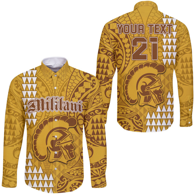 (Custom Personalised) Hawaii Mililani High School Hawaii Long Sleeve Button Shirt Tribal Kakau LT9 Unisex Yellow - Polynesian Pride