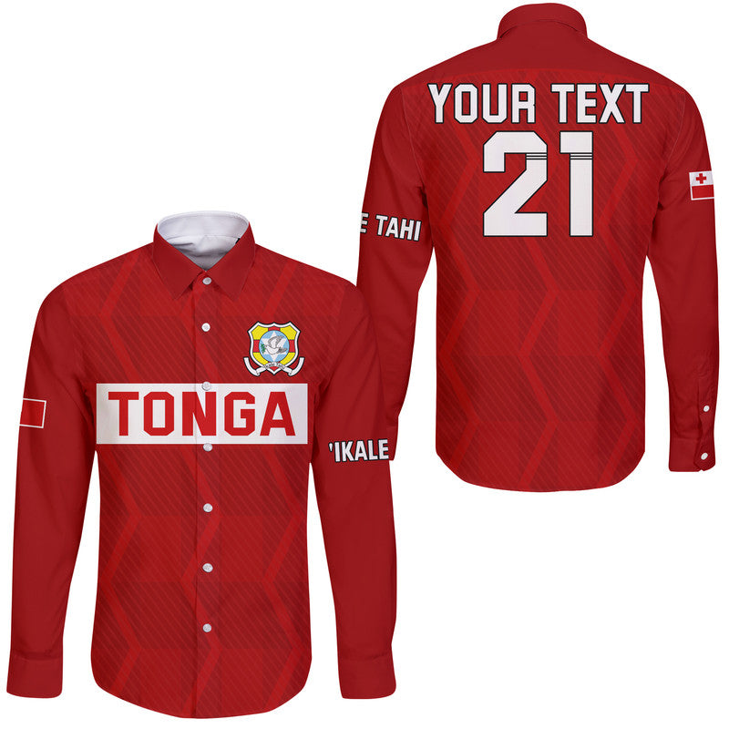 (Custom Text And Number) Tonga Rugby Sevens Hawaii Long Sleeve Button Shirt Sporty Style LT9 Unisex Red - Polynesian Pride