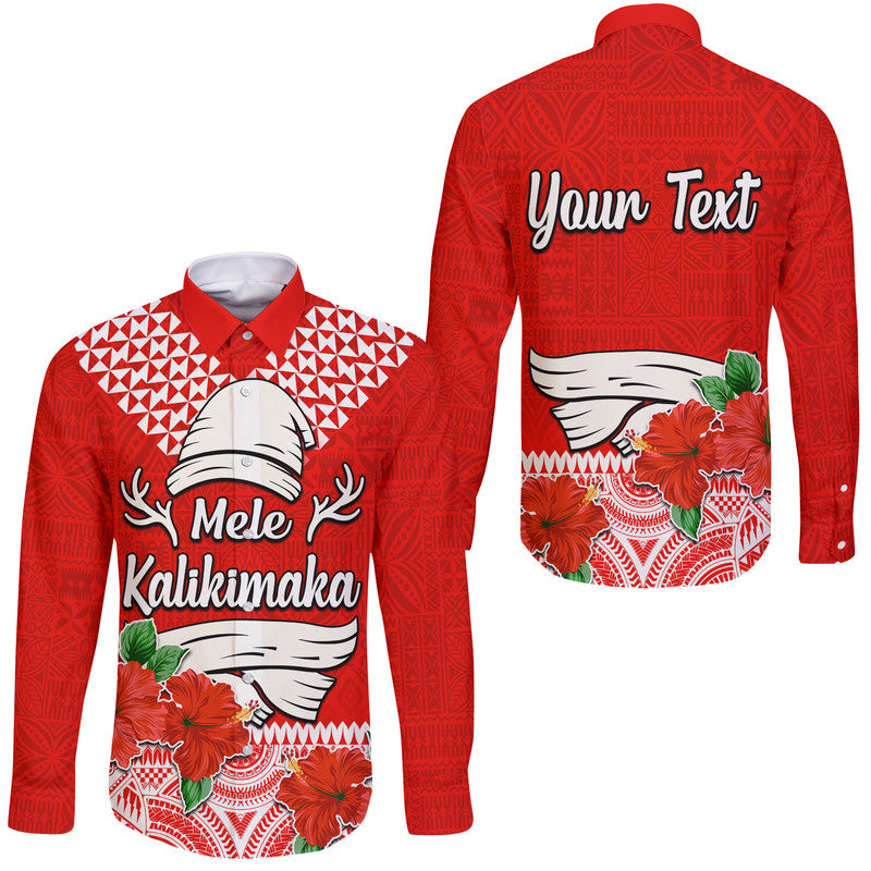 (Custom Personalised) Hawaii Hibiscus Flower Mele Kalikimaka Hawaii Long Sleeve Button Shirt LT9 Unisex Red - Polynesian Pride