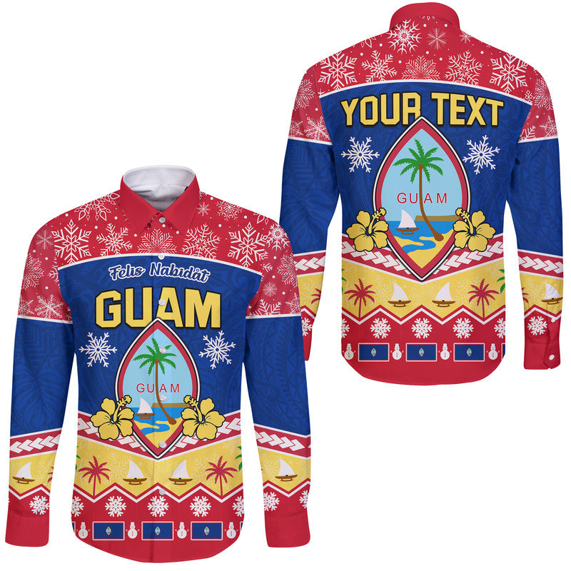 (Custom Personalised) Guam Tribal Polynesian Christmas Vibe Hawaii Long Sleeve Button Shirt LT9 Unisex Blue - Polynesian Pride