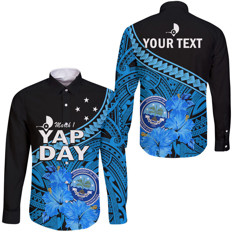 (Custom Personalised) Yap State Day Hawaii Long Sleeve Button Shirt Yap Flag and FSM Seal LT9 Unisex Blue - Polynesian Pride