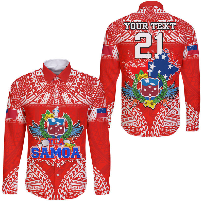 (Custom Personalised) Toa Samoa Polynesian Rugby Hawaii Long Sleeve Button Shirt Samoan Flag Red Color LT9 Unisex Red - Polynesian Pride