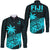 Fiji Rugby Sevens Long Sleeve Button Shirt Tapa Palm Tree and Fijian Coat of Arms LT9 Unisex Blue - Polynesian Pride