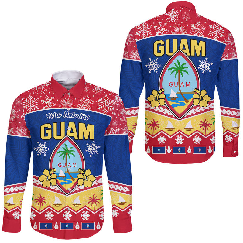 Guam Tribal Polynesian Christmas Vibe Hawaii Long Sleeve Button Shirt LT9 Unisex Blue - Polynesian Pride