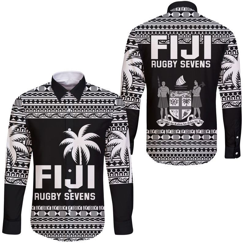 Fiji Rugby Sevens Hawaii Long Sleeve Button Shirt Simple Style LT9 Unisex Blue - Polynesian Pride