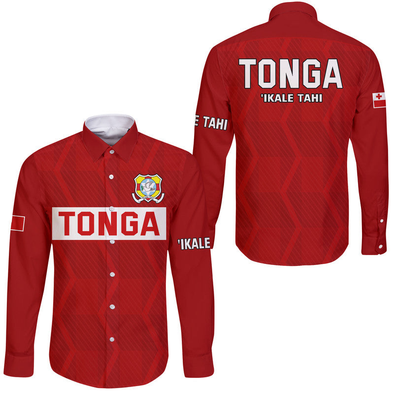 Tonga Rugby Sevens Hawaii Long Sleeve Button Shirt Sporty Style LT9 Unisex Red - Polynesian Pride