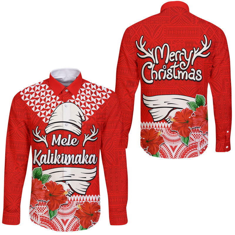 Hawaii Hibiscus Flower Mele Kalikimaka Hawaii Long Sleeve Button Shirt LT9 Unisex Red - Polynesian Pride