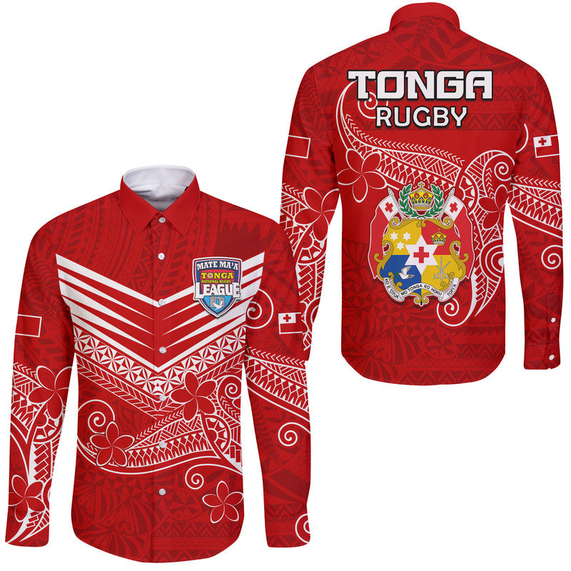 Tonga Mate Ma'a Rugby Kupesi Hawaii Long Sleeve Button Shirt LT9 Unisex Red - Polynesian Pride