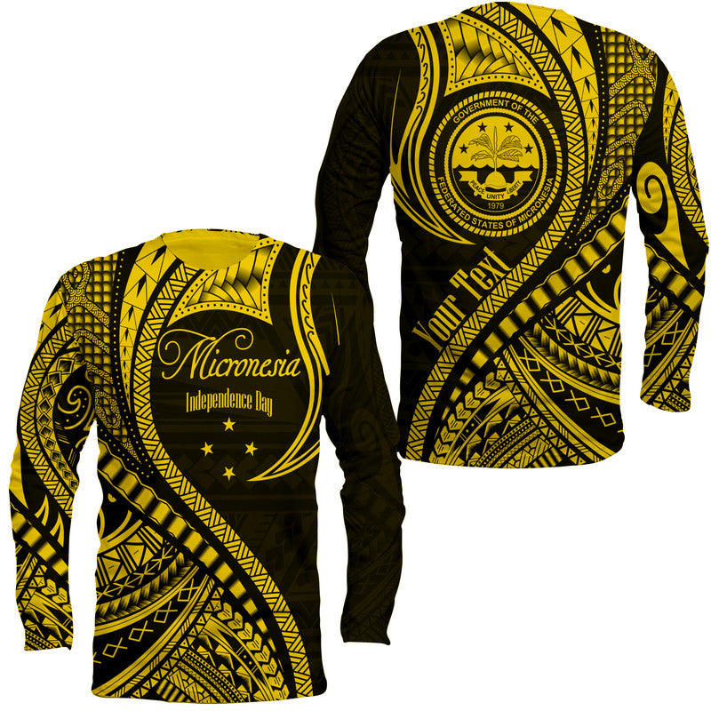 (Custom Personalised) Federated States of Micronesia Independence Day Long Sleeve Shirt Gold Polynesian Wave Style LT9 Unisex Gold - Polynesian Pride