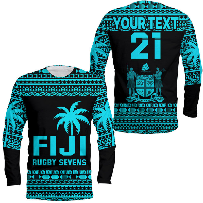 (Custom Personalised) Fiji Rugby Sevens Long Sleeve Shirt Simple Blue Style LT9 Unisex Blue - Polynesian Pride