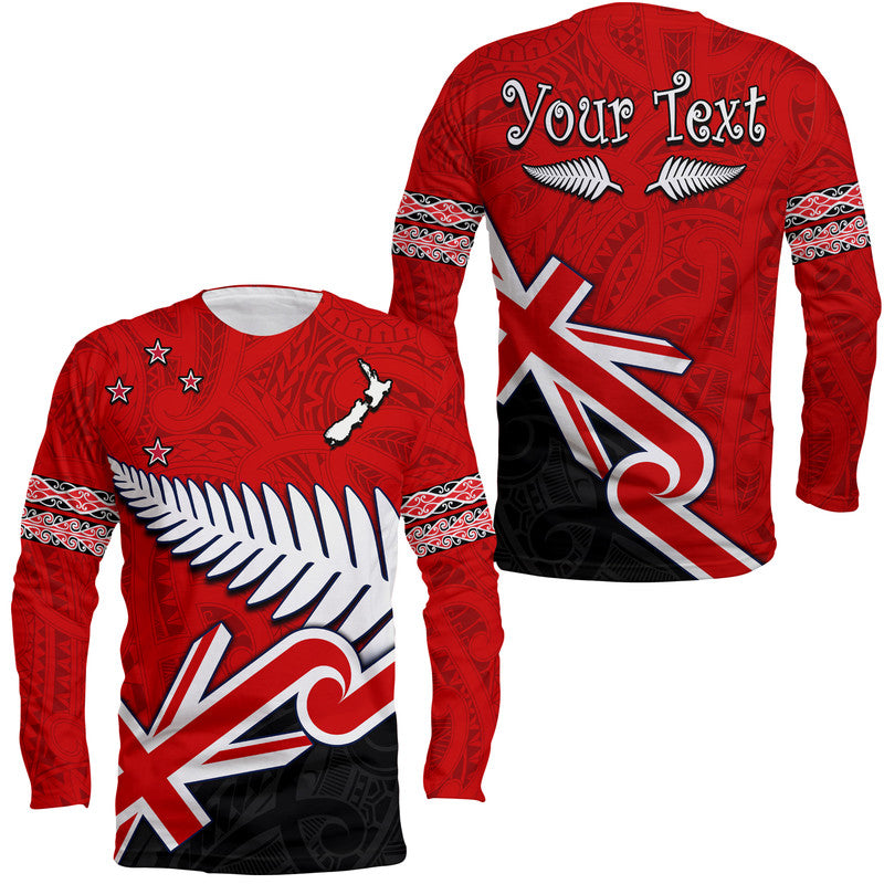 (Custom Personalised) Waitangi Long Sleeve Shirt Aotearoa Tino Rangatiratanga Flag with Silver Fern LT9 Unisex Red - Polynesian Pride