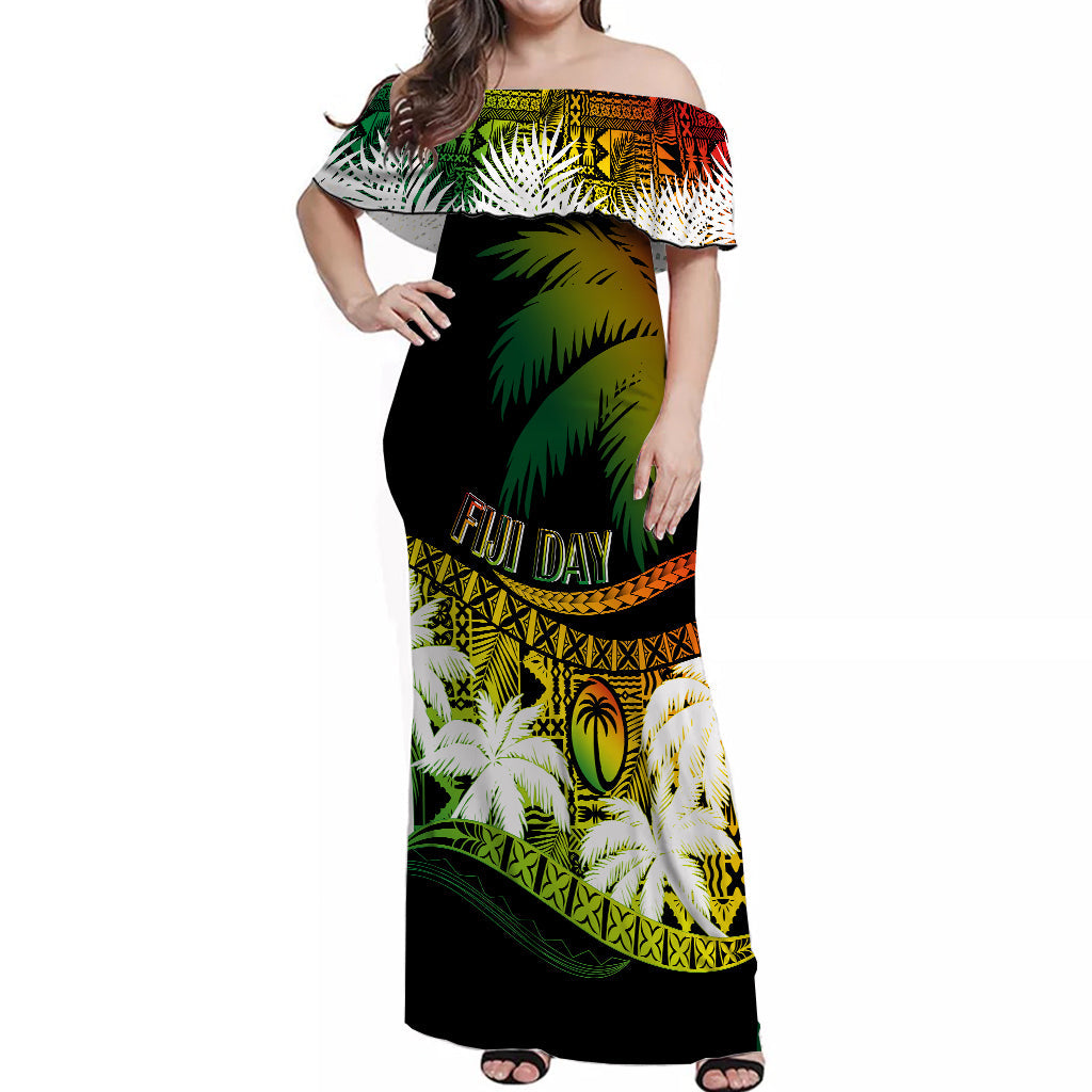 Fiji Day Off Shoulder Long Dress Flying Fijians Masi Kesa Style - Reggae LT7 Women Reggae - Polynesian Pride