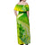 Maori Off Shoulder Long Dress Hammerhead Shark with Hibiscus - Green Ombre LT7 - Polynesian Pride