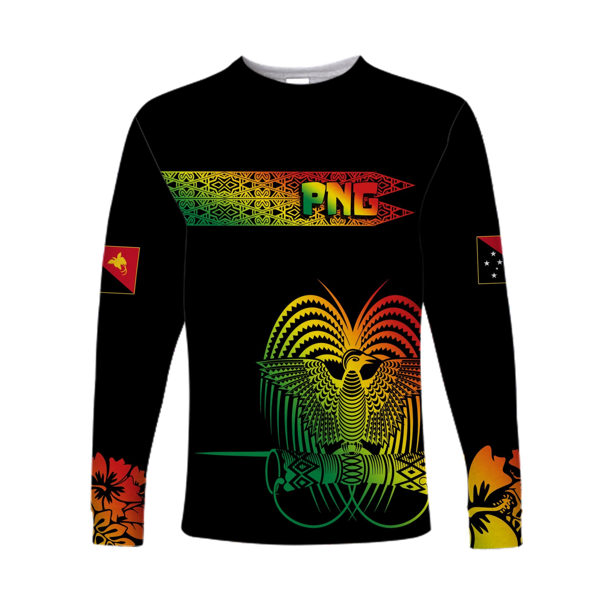 PNG Hibiscus Tribal Pattern Long Sleeves Shirt Motuan Reggae Color LT7 Unisex Reggae - Polynesian Pride