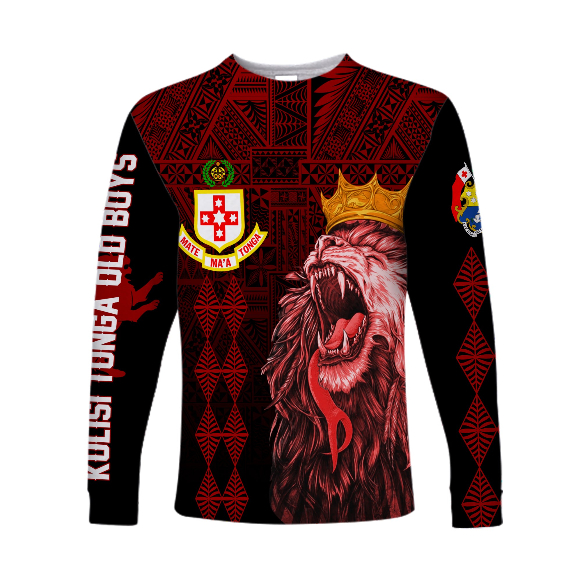 (Custom Personalize) Kolisi Tonga 'Atele Old Boys Long Sleeves Shirt Red Lions LT7 Unisex Red - Polynesian Pride