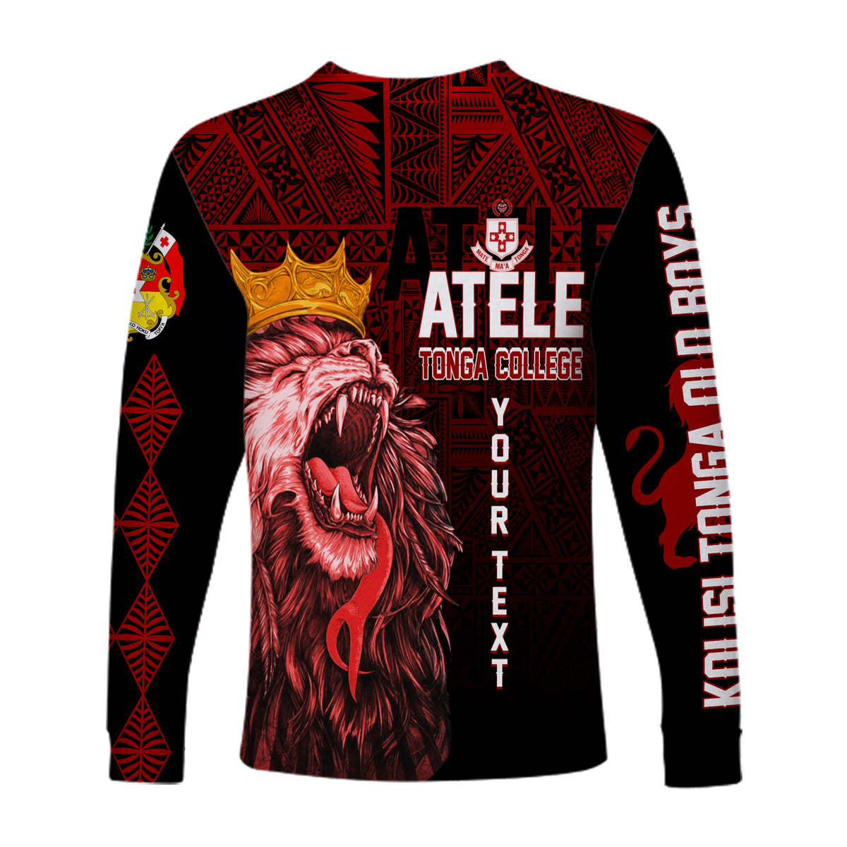 (Custom Personalize) Kolisi Tonga 'Atele Old Boys Long Sleeves Shirt Red Lions LT7 - Polynesian Pride