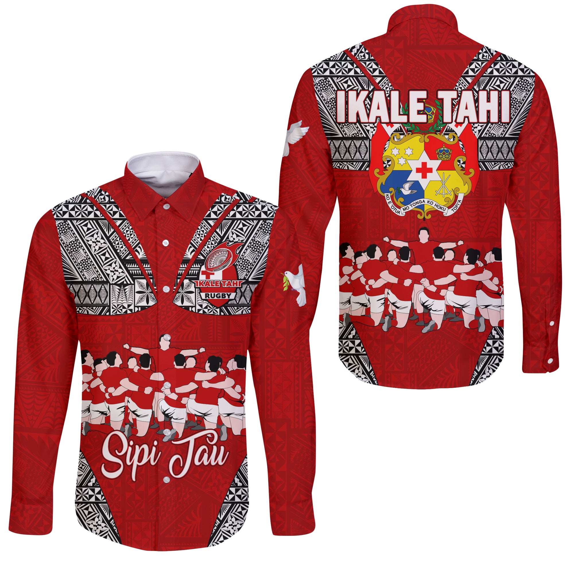 Tonga Rugby Ikale Tahi Sipi Tau Long Sleeve Button Shirt - LT2 Unisex RED - Polynesian Pride